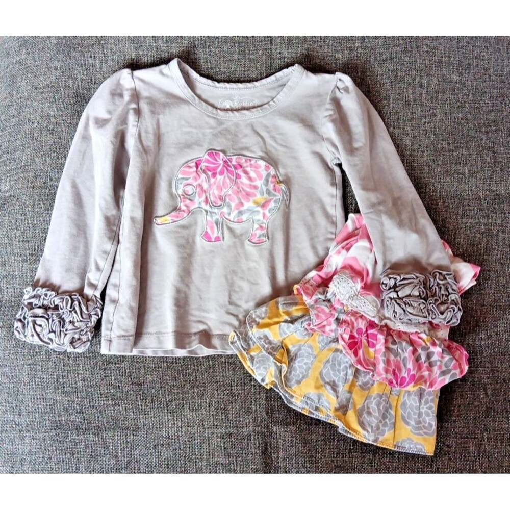 shirt and pants 3T Ruffle Butts Elephant Gray Pink Yellow